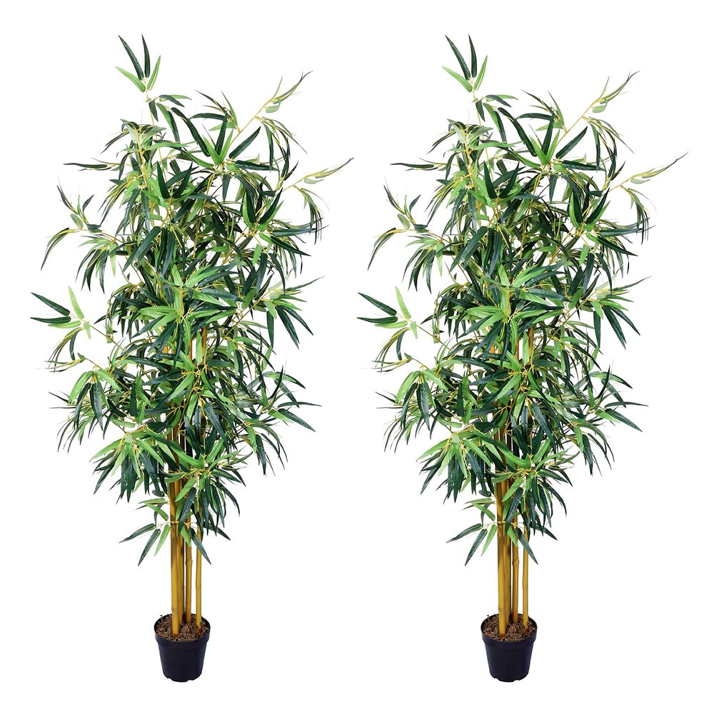 AMERIQUE Pair 4 Feet Bamboo Tree Artificial Plant with in Nursery Pot, Real Touch Technology