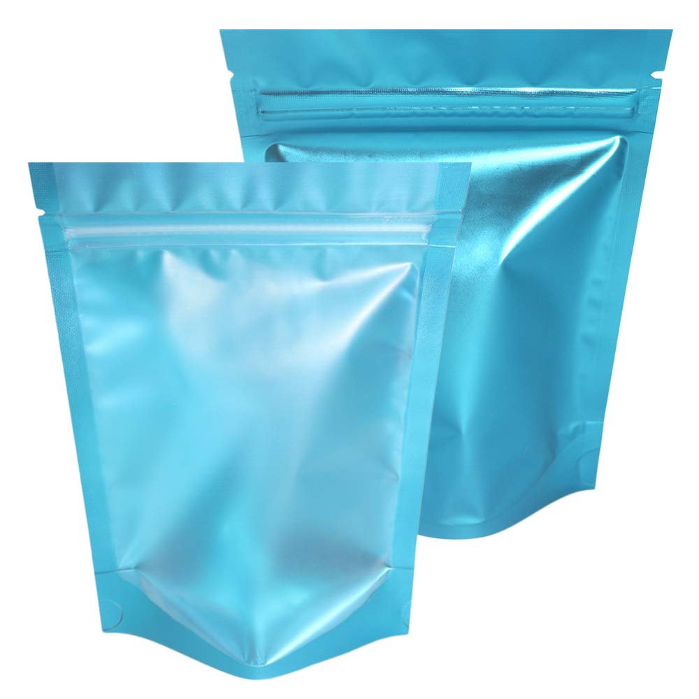 100 Translucent/Blue Poly Zip Seal Stand Up Heat Sealable Reusable Pouch (5" x 7", Translucent/Blue)
