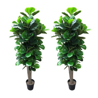 AMERIQUE Pack of Two (2) Gorgeous & Dense 5' Fiddle Leaf Fig Tree Artificial Silk Plant, with Nursery Pot, Feel Real Technology, Super Quality, Green