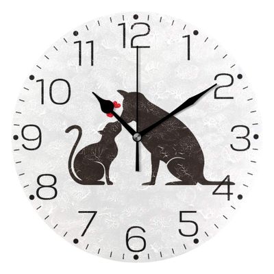 ZZAEO Black Cat Dog Silhouette Animals Wall Clock Fashion Frameless Decorative Clock for Kitchen Bedroom Living Room Classroom Home Decor - Round Shape