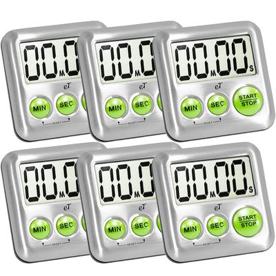 Elegant Digital Kitchen Timer Stainless Steel - Lime - Strong Magnetic Back - Kickstand - Loud Alarm - Large Display - Auto Memory - Auto Shut-Off - Model eT-25 (Lime 6-Pack) by eTradewinds