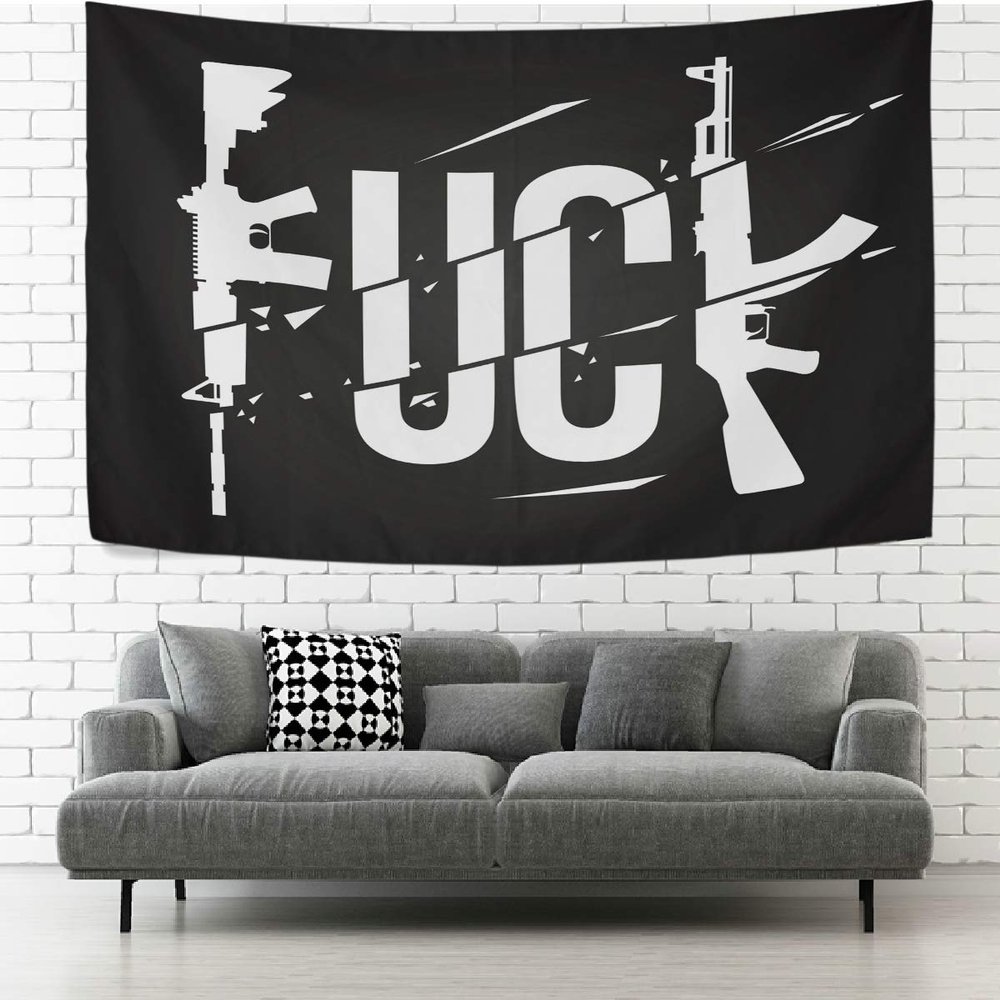 AGONA Tapestry Fuck Guns Print Black Tapestry Wall Hanging Decorative Wall Tapestries Wall Art Wall Blanket Bedding Tapestry for Bedroom Living Room Dorm Home Decor 80"x60"