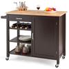 Giantex Kitchen Island Cart Rolling Serving Cart Wood Trolley with Drawer, Storage Cabinet, 4 Wine Bottle Rack, Towel Rack and Lockable Wheels (Brown) view 1