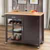 Giantex Kitchen Island Cart Rolling Serving Cart Wood Trolley with Drawer, Storage Cabinet, 4 Wine Bottle Rack, Towel Rack and Lockable Wheels (Brown) view 2