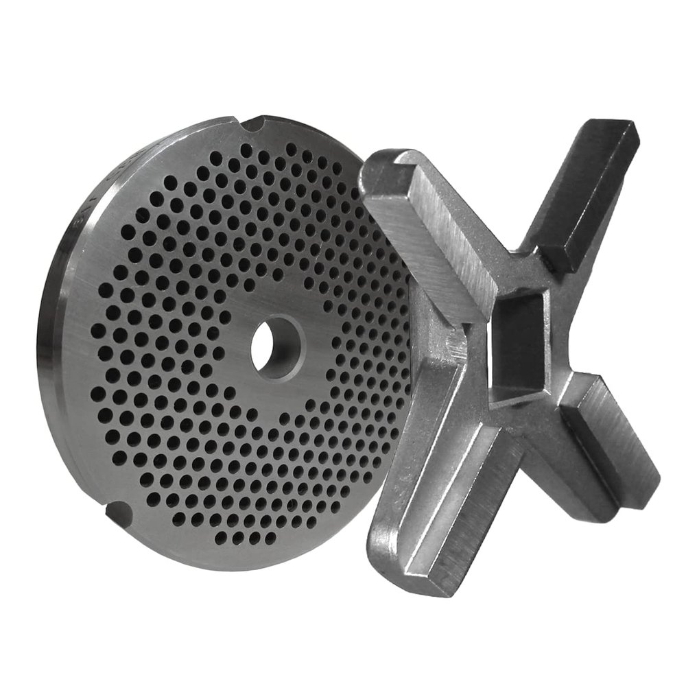 National Band Saw #32 Meat Grinder Plate and Knife Set  Compatible with Hobart, Biro, Enterprise, LEM, Tor Rey, and More  1/8 Inch Hole Plate, Raised Edge Knife for Commercial Grinding Equipment
