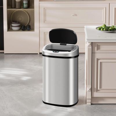 Automatic 13 Gallon Kitchen Stainless Steel Touch Free Trash Can with Lid High-Capacity Waste Bin with Ring Garbage Can for Home Kitchen Bathroom Bedroom Office