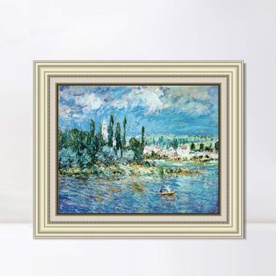 INVIN ART Framed Canvas Art Giclee Print Landscape with Thunderstorm (1881) by Claude Monet Wall Art Living Room Home Office Decorations(Beige Color Frame with Linen Liner,20"x24")