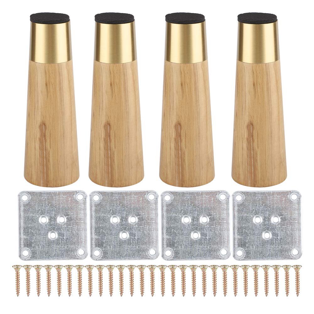 Wooden Sofa Legs Furniture Wooden Support Legs with Pure Copper Foot Wood Color Set of 4 10/12/15/18cm (15cm)