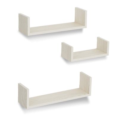Americanflat Light Wood Finish Floating Shelves - Set of 3 - U Shaped Wall Mounted Display Ledges for Bedroom, Living Room, Bathroom, Kitchen, and Office