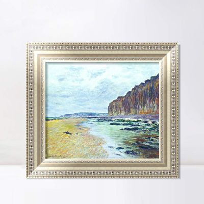 INVIN ART Framed Canvas Art Giclee Print Low Tide at Varengeville 02, 1882 by Claude Monet Wall Art Living Room Home Office Decorations(European Style Silver Frame,20"x24")