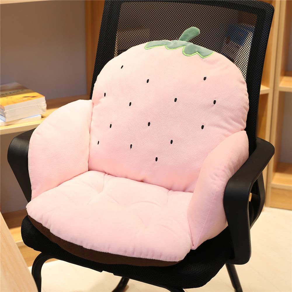 Waist Backrest Pad Seat Cushion,Home Office Chair, Car Seat, Recliner Non-Slip Warm Velvet Back Support Cushion for Adult and Child's (Strawberry)