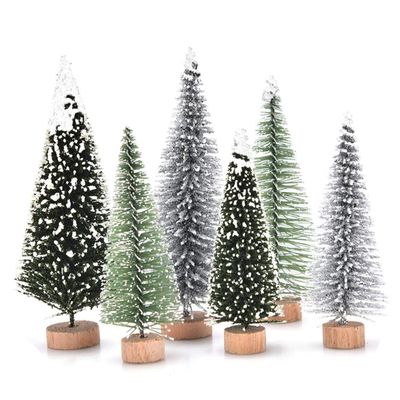 30 Pcs Mini Christmas Trees DIY Xmas Bottle Brush Trees Miniature Sisal Snow Frost Fir Small Artificial Trees Tabletop Trees with Wooden Bases Micro Scenery Landscape Trees for Christmas Party Decor