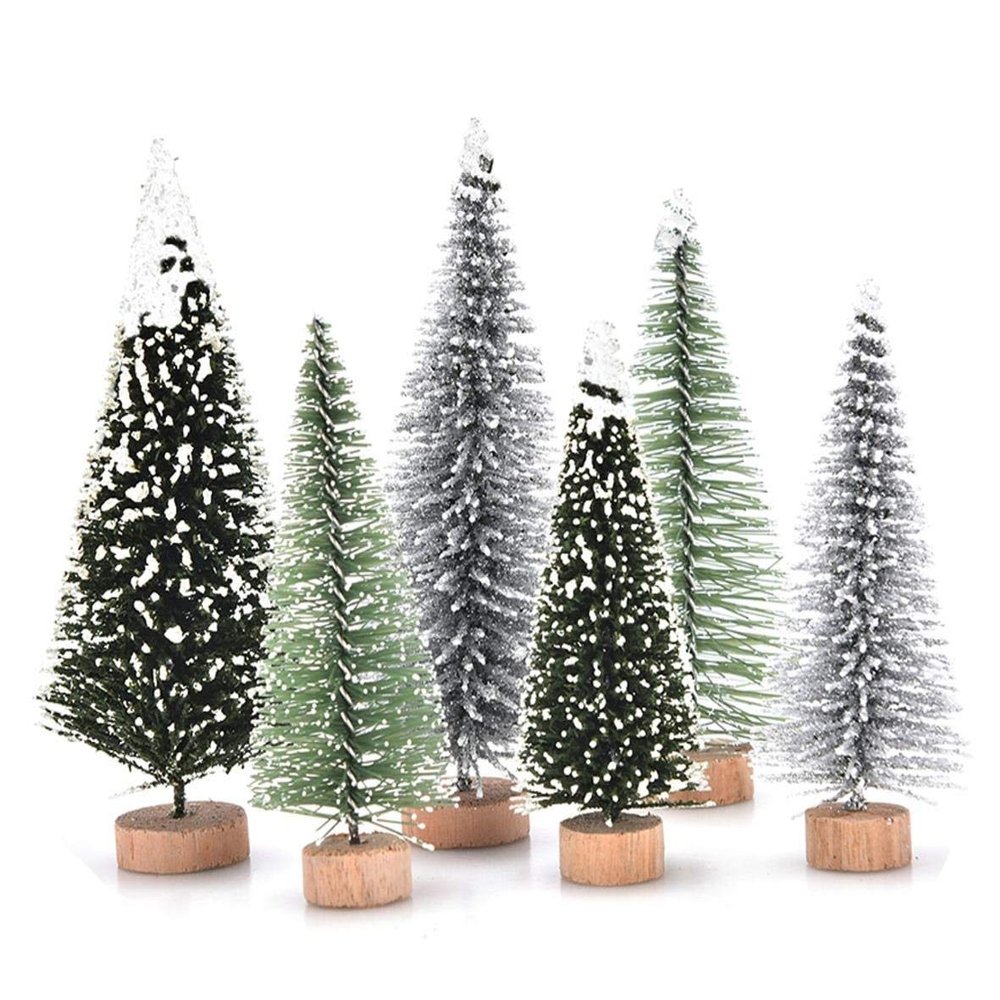 30 Pcs Mini Christmas Trees DIY Xmas Bottle Brush Trees Miniature Sisal Snow Frost Fir Small Artificial Trees Tabletop Trees with Wooden Bases Micro Scenery Landscape Trees for Christmas Party Decor