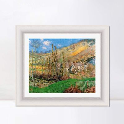 INVIN ART Framed Canvas Art Giclee Print The Church at Varengeville and the Gorge of Les Moutiers, 1882 by Claude Monet(Modern Simple White Frame with Mat,20"x24")