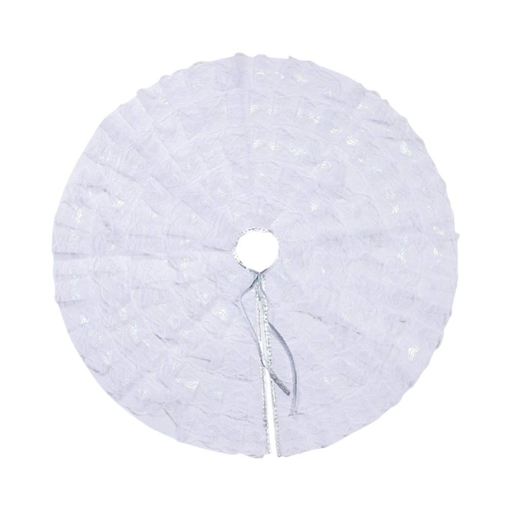 Amosfun 1pc Ruffled Lace Christmas Tree Skirt Elegant White Tree Base Decoration for Holiday Homes Offices and Parties Adds Festive Atmosphere While Protecting Floors