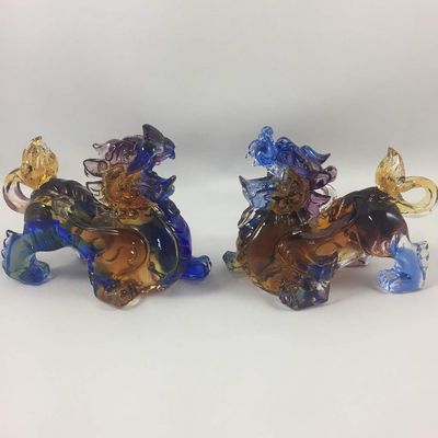 Amore Jewell Little Brave Troops Pixiu - 2pcs/Set Fengshui Decoration Ornament Gift for Home & Office (Liuli Crystal Glass)