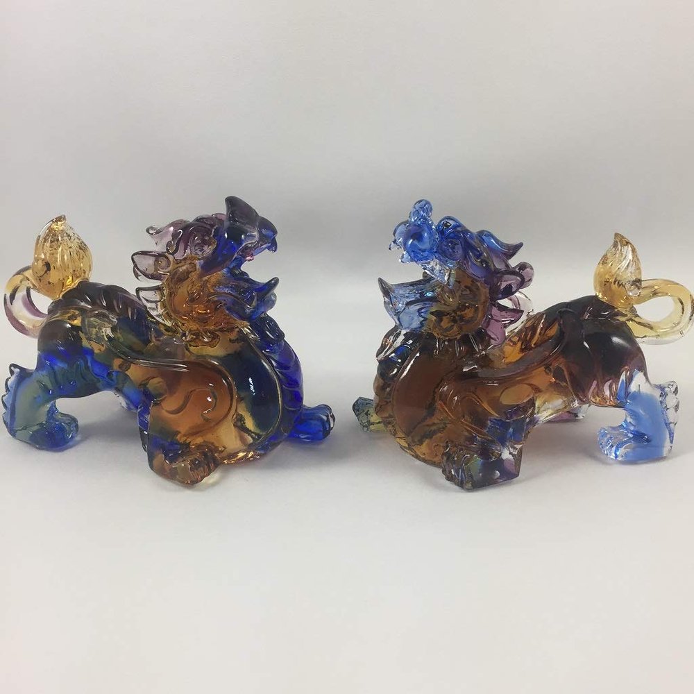 Amore Jewell Little Brave Troops Pixiu - 2pcs/Set Fengshui Decoration Ornament Gift for Home & Office (Liuli Crystal Glass)