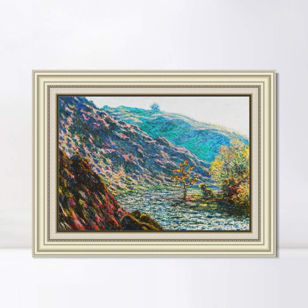 INVIN ART Framed Canvas Art Giclee Print The Old Tree at the Confluence, 1889 by Claude Monet Wall Art Living Room Home Office Decorations(Beige Color Frame with Linen Liner,20"x24")