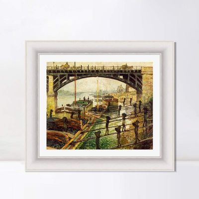 INVIN ART Framed Canvas Art Giclee Print The Coal-Dockers, 1875 by Claude Monet Wall Art Living Room Home Office Decorations(Modern Simple White Frame with Mat,20"x24")