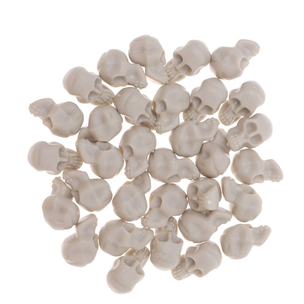 PRETYZOOM 50PCS Mini Plastic Skull Heads Miniature Skulls Halloween Decorations Realistic Skeleton Skulls for Halloween Trick Toy Accessories (0.8"x0.5")