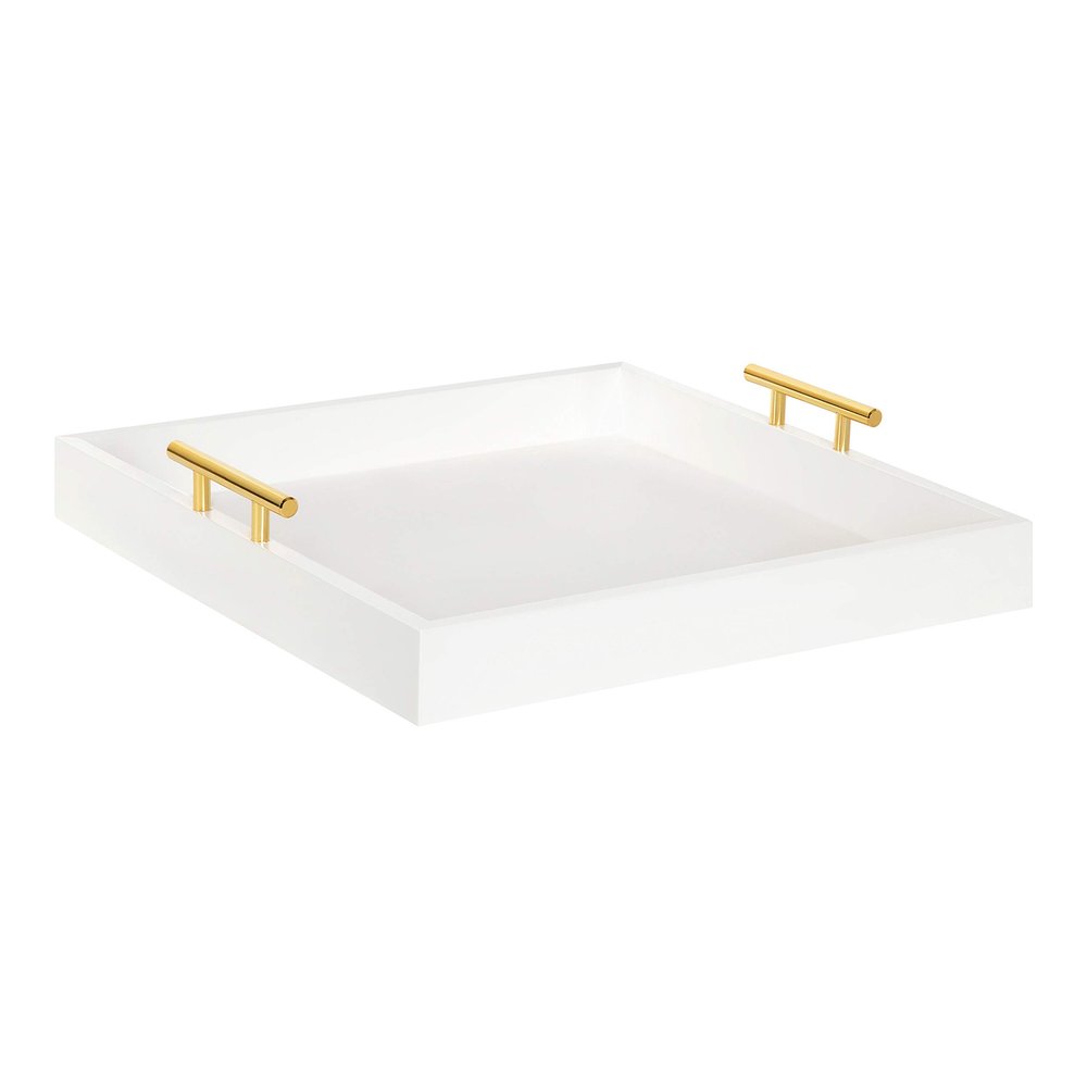 Kate and Laurel Lipton Square Decorative Wood Tray with Metal Handles, 16" x 16", White and Gold, Modern Serving Tray for Storage Or Display