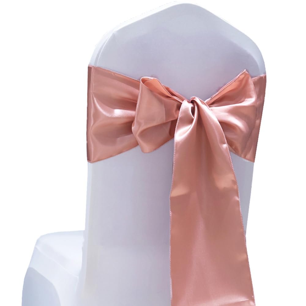 Pack of 50 Satin Rose Gold Chair Sashes for Wedding - SINSSOWL Pink Gold Chairs Bows 7x108 Inches Chair Ribbons Fitting Birthday Party Anniversary Bridal Baby Shower Christmas Events Decorations