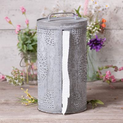 Irvin's Tinware, K17-24WZ, Punched Tin Paper Towel Dispenser in Weathered Zinc, Rustic Country Kitchen Decor