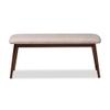 Baxton Studio Flora Mid-Century Modern Light Grey Fabric Upholstered Walnut Finished Wood Dining Bench view 4