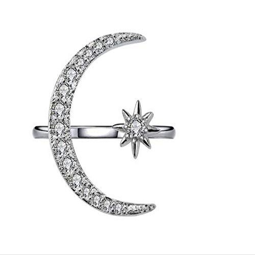 Bansriracha Cute Moon and Star Adjustable 925 Sterling Silver Rings with Zircon Bling Stone for Women Fashion Wedding Engagement Jewelry
