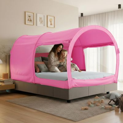 Bed Tent Dream Tents Bed Canopy Shelter Cabin Indoor Privacy Warm Breathable Pop Up Twin Size for Kids and Adult Patent Pending Pink(Mattress Not Included)