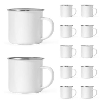 Andaz Press DIY Blank Party Favors For Do It Yourself Sublimation Wholesale, 11oz. Stainless Steel Campfire Coffee Mug, 12-Pack, Enamel Mugs Bulk Sublimation Mugs Party Favors Sublimation Tin Mugs