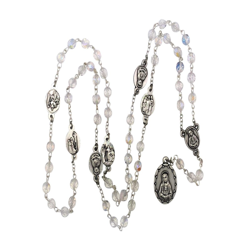 VILLAGE GIFT IMPORTERS 7 Sorrows Chaplet with Clear Crystal Beads - Servite Rosary (CLEAR CRYSTAL)