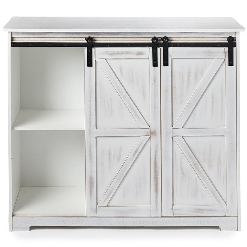 The Lakeside Collection Barn Door-Style Buffet Cabinets - Antique White