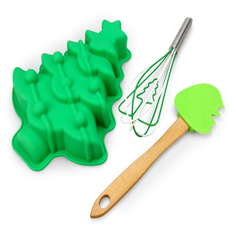 Handstand Kitchen Christmas Tree 3-piece Real Cake Baking Set with Recipes