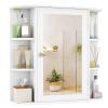 Tangkula Bathroom Medicine Cabinet with Mirror, Modern Wall Mounted Space-Saving Storage Organizer with Mirrored Door, 4 Internal Shelves & 6 Open Side Shelves, Bathroom Wall Cabinet (White) view 1