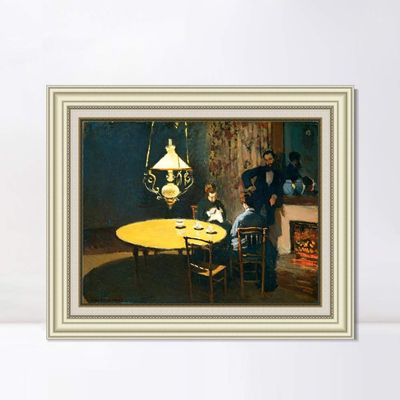 INVIN ART Framed Canvas Art Giclee Print an Interior After Diner by Claude Monet Wall Art Living Room Home Office Decorations(Beige Color Frame with Linen Liner,20"x24")