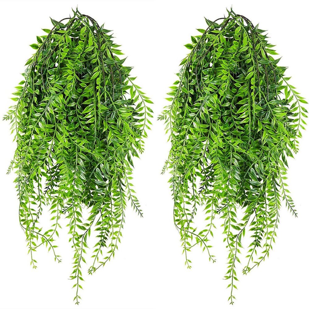 Artificial Hanging Vine, Weeping Willow Plastic Plants Greenery Leaves Fake Plant Faux Ivy Garland UV Resistant for Indoor Outdoor Garden Door Wall Baskets Wedding Party Table Decor Decoration - 6 Pcs
