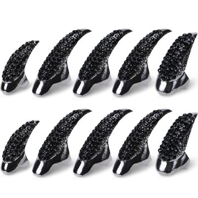 Hicarer 10 Pcs Halloween Gothic Nail Claw Ring Metal Punk Fake Nails Set Costume Full Finger Rings for Men Women Party Favor Cosplay Supplies, 3 Sizes