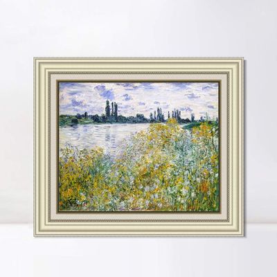 INVIN ART Framed Canvas Art Giclee Print Isle of Flowers on Siene Near Vetheuil by Claude Monet Wall Art Living Room Home Office Decorations(Beige Color Frame with Linen Liner,20"x24")