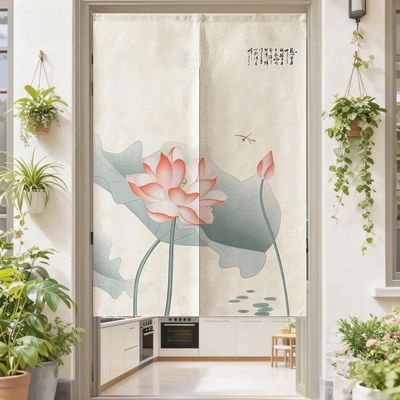 MYRU Japanese Noren Doorway Curtain Tapestry (Green Lotus,33.5 Inches x 59 Inches)