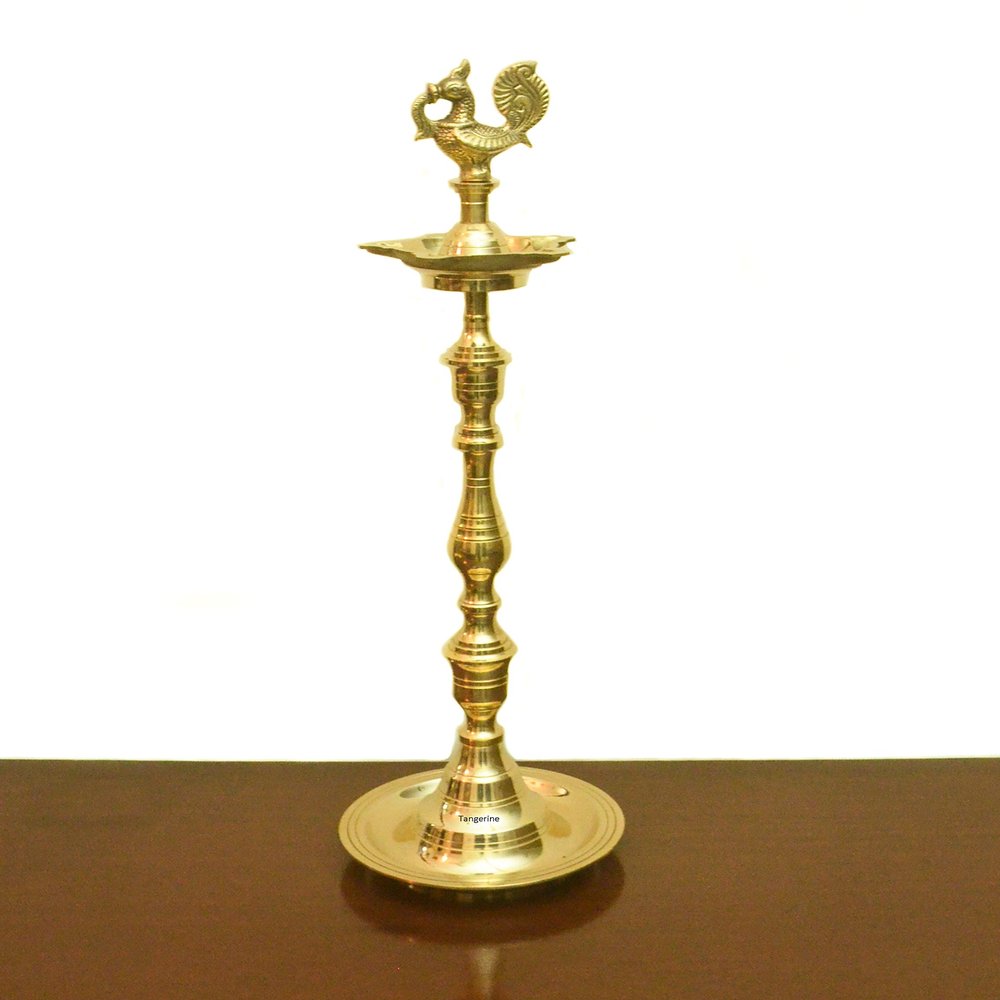 Tangerine Golden Brass Oil Lamp/Brass Diya - Handcrafted & Traditionally Designed Brass Lamp/Diya- (Height- 18 inch)