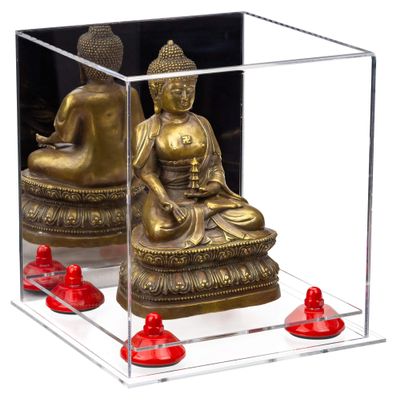 Better Display Cases Versatile Acrylic Display Case - Small Rectangle Box with Mirror, Red Risers and Clear Base 8" x 8" x 8.5" (A015-RR)