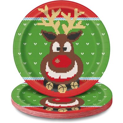 Ugly Sweater Christmas Round Dinner Plates - 9" (Pack of 8) - Festive Design for Holiday Celebrations - Perfect for Family Gatherings and Parties