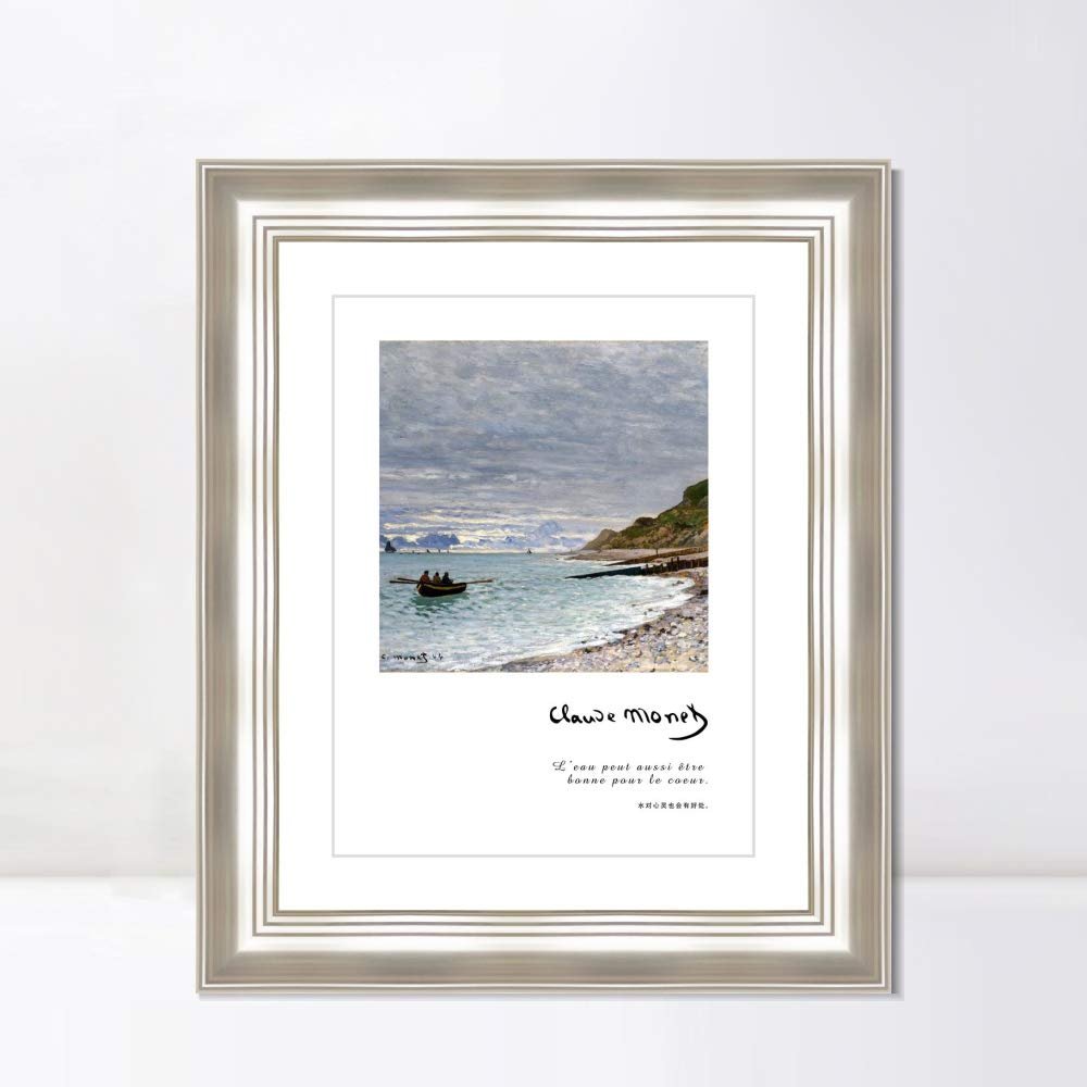 INVIN ART Framed Canvas Art Giclee Print Series#022 by Claude Monet Wall Art Living Room Home Office Decorations(Classic Silver Frame with Mat,20"x24")