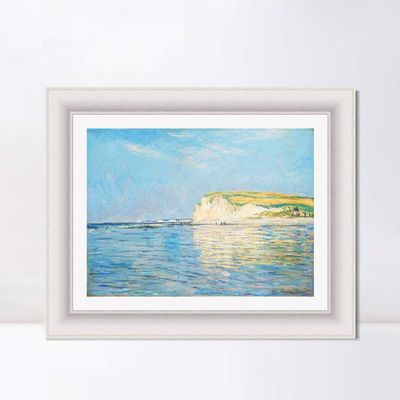 INVIN ART Framed Canvas Art Giclee Print Low Tide at Pourville, 1882 by Claude Monet Wall Art Living Room Home Office Decorations(Modern Simple White Frame with Mat,20"x24")