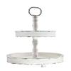 Deluxe Lamp Distressed Antique White Wood Metal Handle 2-Tier Wooden Tray Dining Table Counter Home Decor (Antique White) view 2