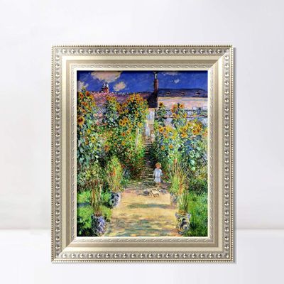 INVIN ART Framed Canvas Art Giclee Print Monet's garden at Vtheuil by Claude Monet Wall Art Living Room Home Office Decorations(European Style Silver Frame,20"x24")