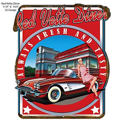Corvette Red Vette Diner Metal Cut Out Sign Pin Up Girl By Bernard Oliver