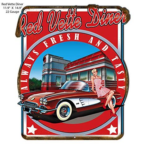 Corvette Red Vette Diner Metal Cut Out Sign Pin Up Girl By Bernard Oliver