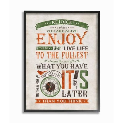 Stupell Industries Now is The Time Inspirational Word Design Framed, Multi-Color